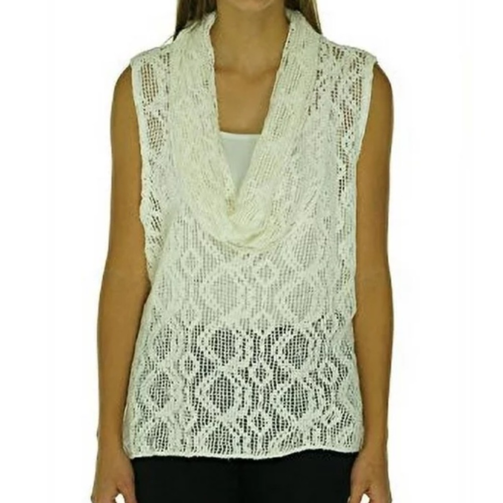Free People Just Like That Ivory Crotchet Cowl Neck Tank